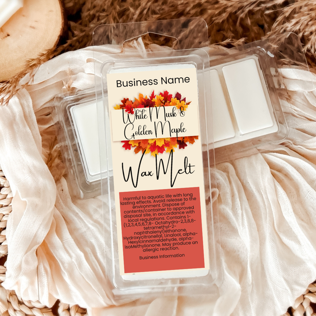 White Musk & Golden Maple Digital clamshell label