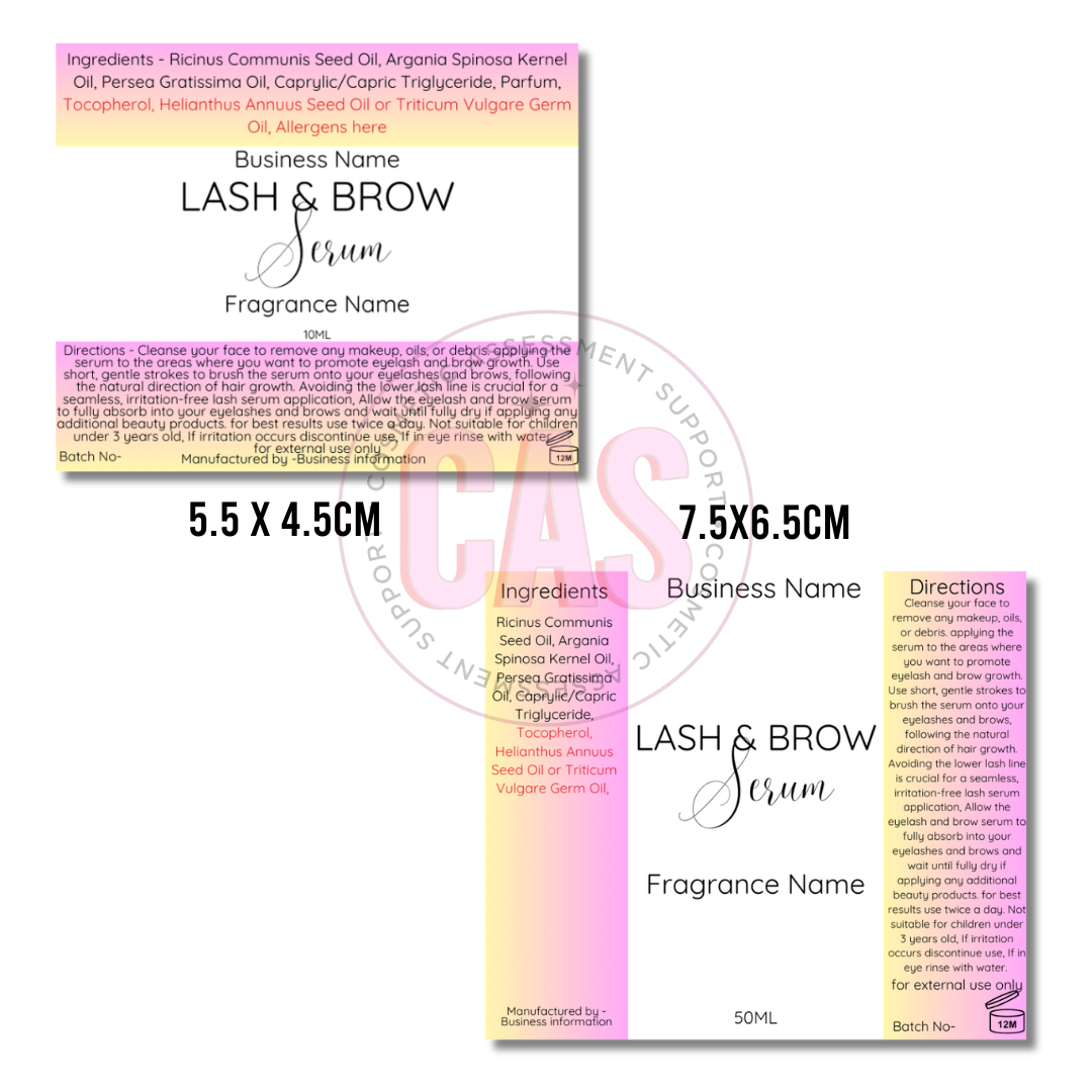 Eyebrow Label Indesign Lash & Brow Serum Digital Labels – Cosmetic Assessment Support