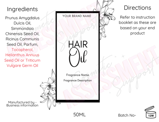 Black & White Flowers Hair Oil Digital Labels